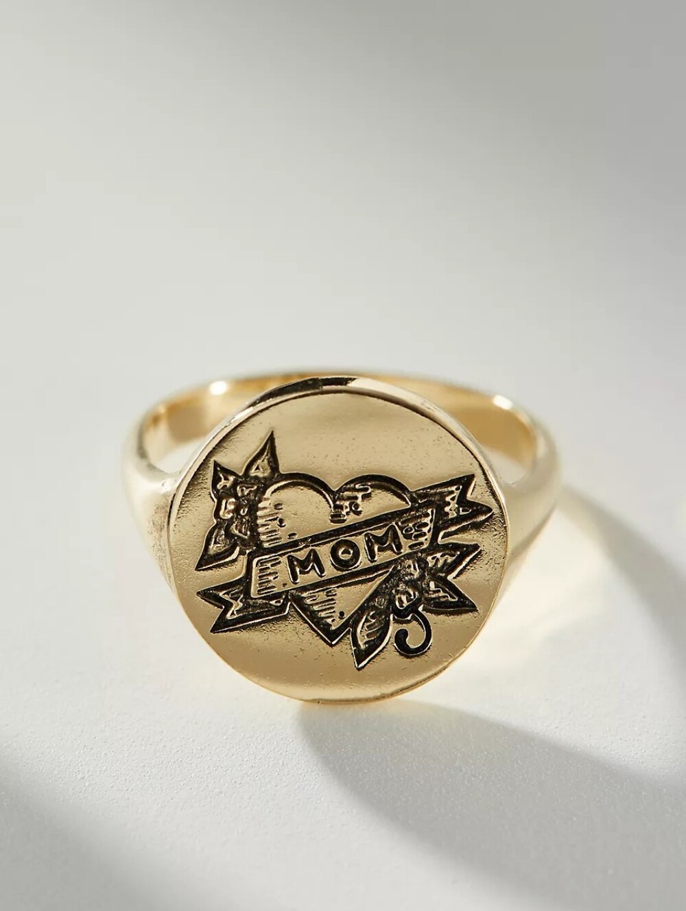 Anthropologie Merewif Gold Plated, Size 7, Forever Signet Ring "Mom"
